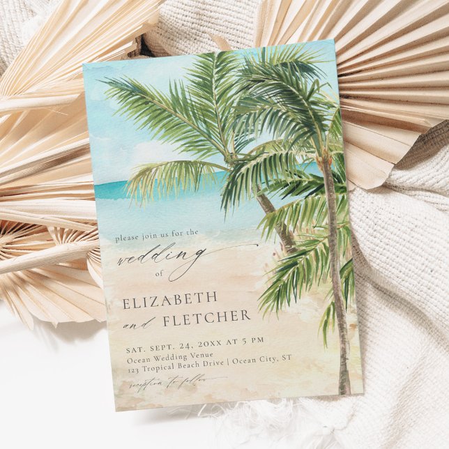 Eleganter Tropical Palm Tree Beach Hochzeit Einladung (Von Creator hochgeladen)