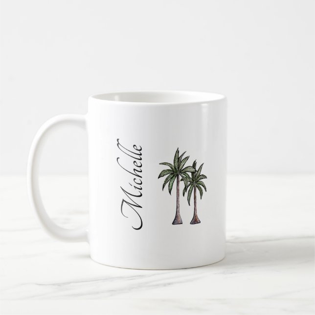 Eleganter Tropical Palm Trees Beach Personalisiert Kaffeetasse (Links)
