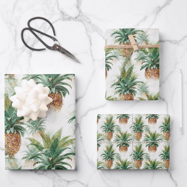 Eleganter Tropischer Ananas Geschenkpapier Set (Vorderseite)