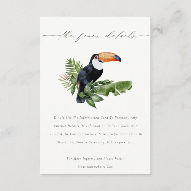 Eleganter tropischer Regenwald Toucan Hochzeiten D Begleitkarte (Vorderseite)
