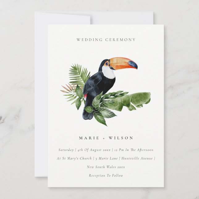 Eleganter tropischer Regenwald Toucan Wedding Einl Dankeskarte (Vorderseite)
