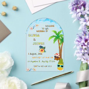 Eleganter tropischer Strand Hawaii Acryl-Hochzeit Acryleinladungen