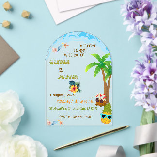Eleganter tropischer Strand Hawaii Acryl-Hochzeit Acryleinladungen