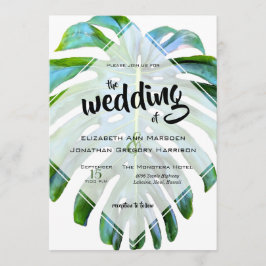 Eleganter tropischer Strand Hochzeit Monstera Leaf Einladung