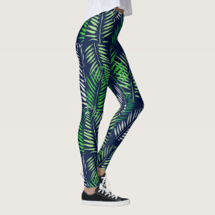Eleganter tropischer und Navy Palm Leaf Muster Yog Leggings