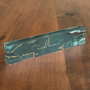Eleganter Türkis Agate Gold Script Monogram Name Namensplakette
