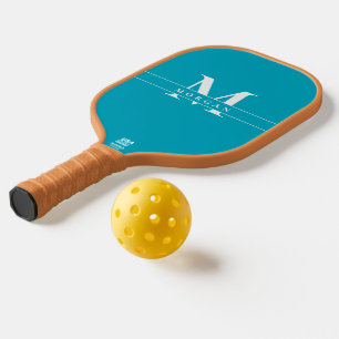Eleganter Türkis-Blau-Weiß-Monogramm-Name personal Pickleball Schläger