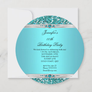 Eleganter Türkis Glitter Silber Diamant Perle Gebu Einladung