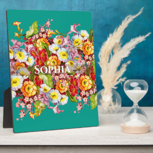 Eleganter Türkis Vintage-Blumenmuster mit personal Fotoplatte