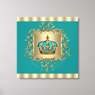 Eleganter Türkisblauer und Goldener Kronprinz Leinwanddruck