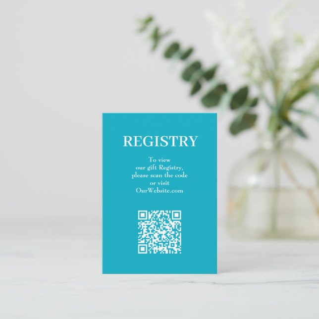 Eleganter Türkiser Hochzeitswunschliste QR-Code Begleitkarte (Stehend Vorderseite)