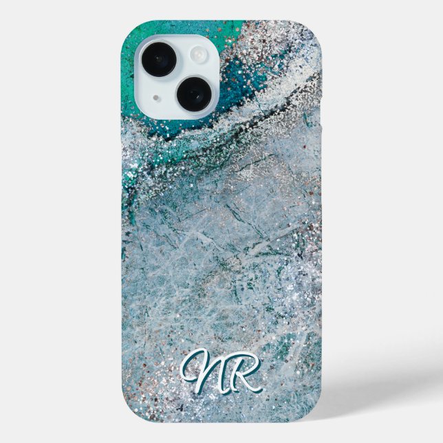 Eleganter türkisfarbener Aquamarin-grüner Monogram Case-Mate iPhone Hülle (Rückseite)