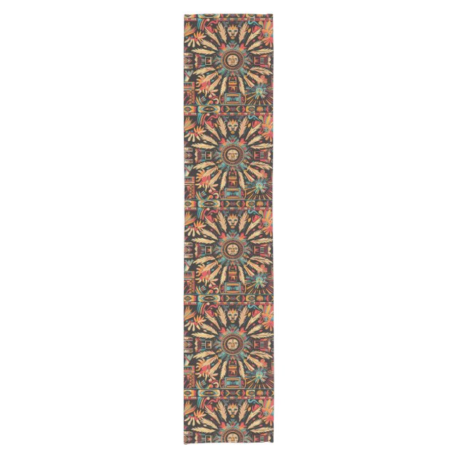 Eleganter türkisfarbener "Aztec Dream" Textile Tab Kurzer Tischläufer (Vorderseite)