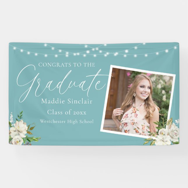 Eleganter türkisfarbener Foto Abschluss Banner (Horizontal)