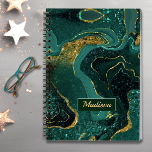Eleganter türkisfarbener Marmor Imitat Gold Glitze Notizbuch