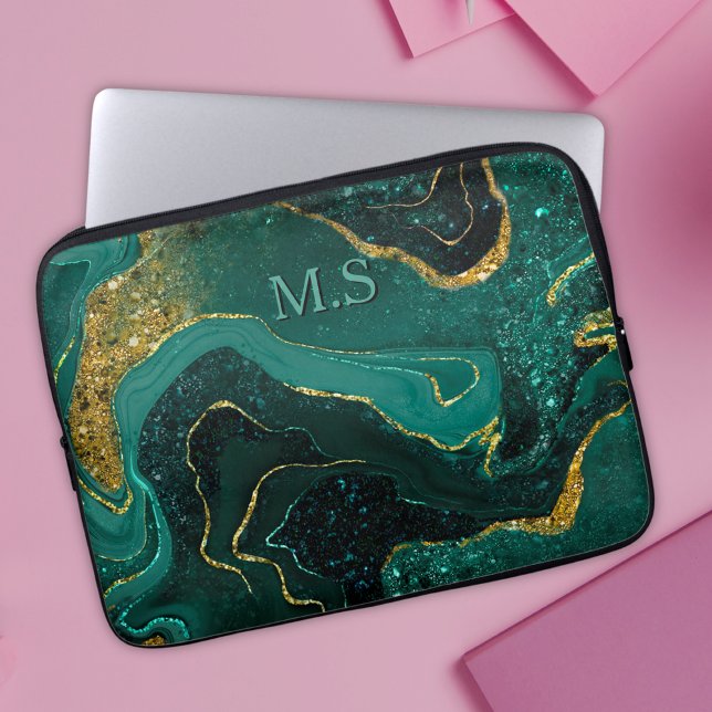 Eleganter türkisfarbener Marmor Imitate Gold Glitz Laptopschutzhülle (Von Creator hochgeladen)
