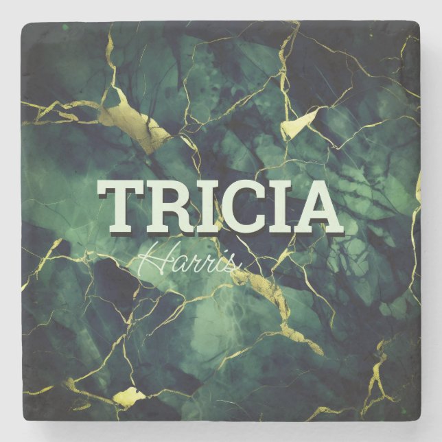 Eleganter türkisfarbener Marmor Imitate Gold Glitz Steinuntersetzer (Vorderseite)