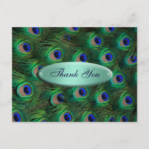eleganter türkisfarbener Pfau Danke Postkarte