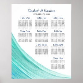 Eleganter türkisfarbener Tides Beach Hochzeitsplan Poster