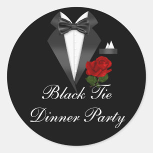 Eleganter Tux & Rose Black-Tie-Dinnerparty-Aufkleb Runder Aufkleber