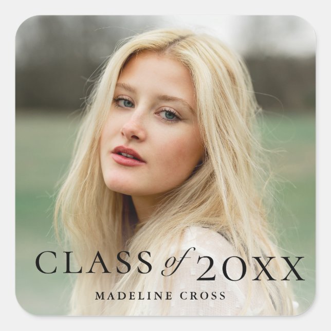 Eleganter Typ Foto Abschluss Quadratischer Aufkleber (Vorderseite)