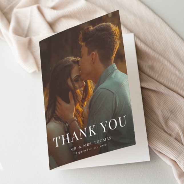 Eleganter Typ Minimale Foto Hochzeit Dankeskarte (Simple Elegant Typography Photo Wedding Thank You Card.)