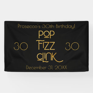 Eleganter Typografy Pop Fizz Clink Birthday Banner