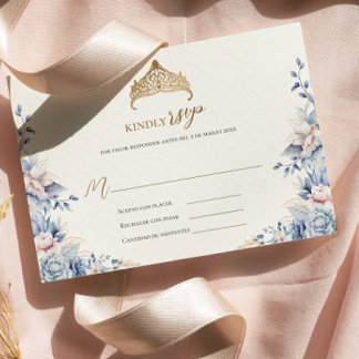 Eleganter uAwg quinceañera Blorgoldblau RSVP Karte