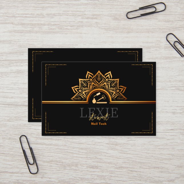 Eleganter und klassischer Nail Tech QR Code Visitenkarte (Vorderseite/Rückseite Beispiel)