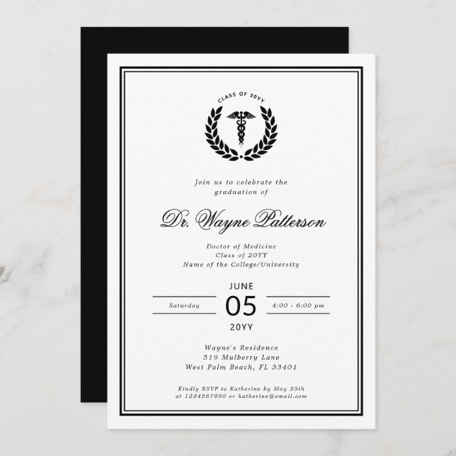 Eleganter und Minimalistischer Abschluss der Mediz Einladung (Vorne/Hinten)