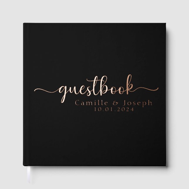 Eleganter und moderner Personalisierter Schwarzer  Gästebuch (Vorderseite)