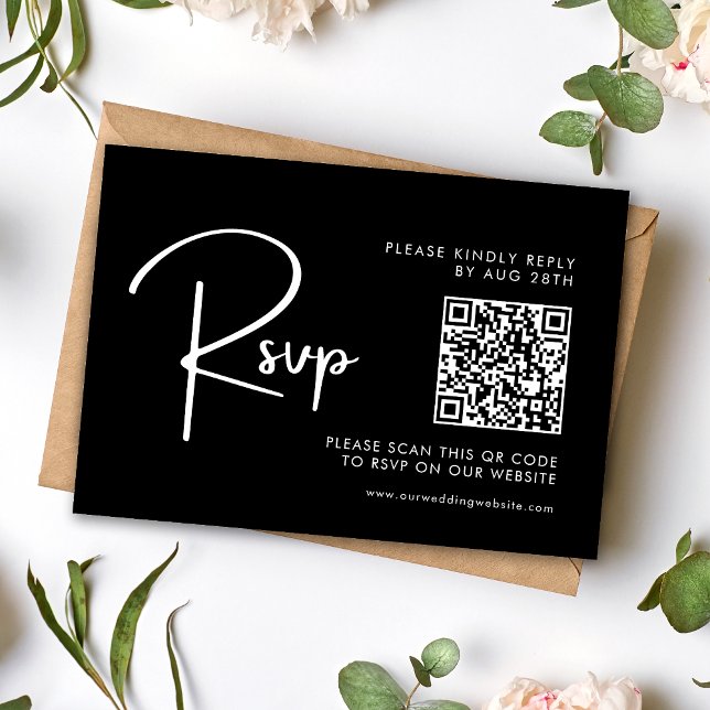 Eleganter und moderner QR-Code für Schwarz und Wei RSVP Karte (Von Creator hochgeladen)