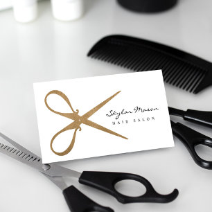 Eleganter und Vintager Salon mit Goldschere-Logo Visitenkarte