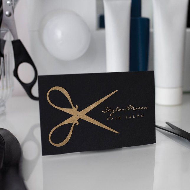 Eleganter und Vintager Salon mit Goldschere-Logo Visitenkarte (Von Creator hochgeladen)