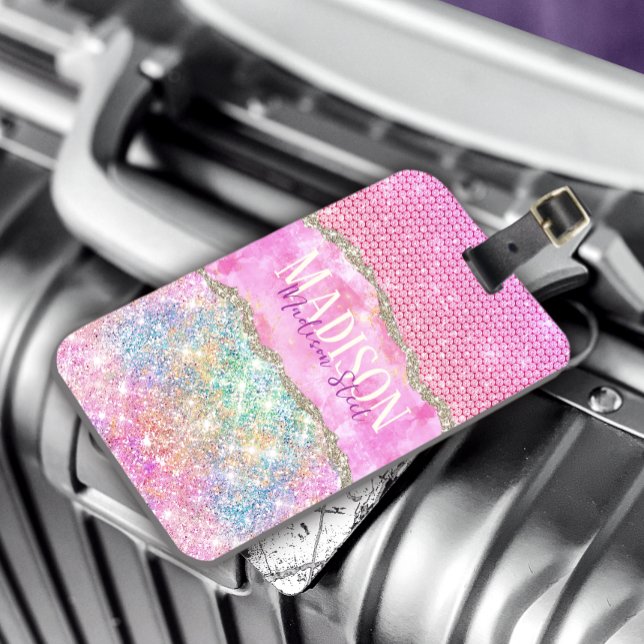 Eleganter unicorn rosa Glitzer Kristall monogramm  Gepäckanhänger (Von Creator hochgeladen)