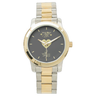 Eleganter Valentinstag Rot und Gold Kalligrafie Armbanduhr