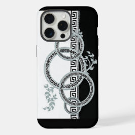 Eleganter Versace-Stil-Rand Silber-Grauer Barock F iPhone 15 Pro Max Hülle