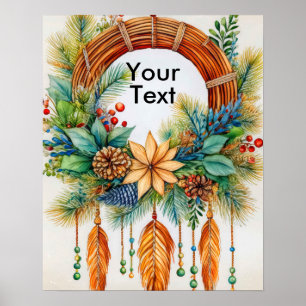 Eleganter, verspielter Boho-Weihnachtskranz Poster