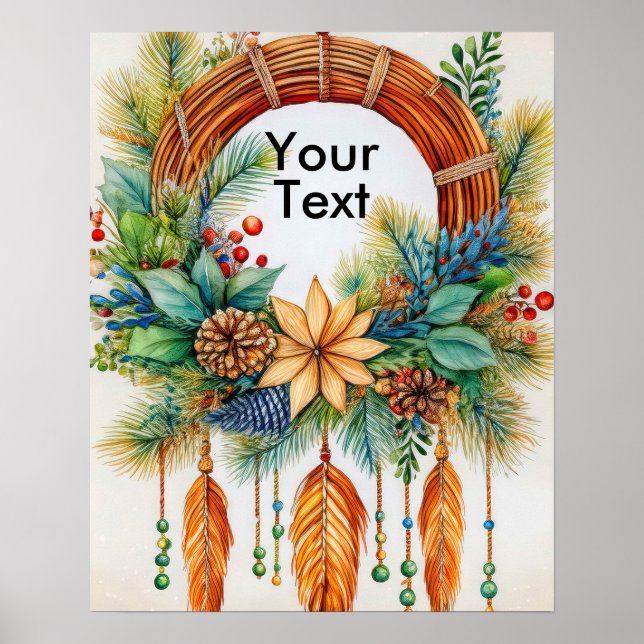 Eleganter, verspielter Boho-Weihnachtskranz  Poster (Vorne)