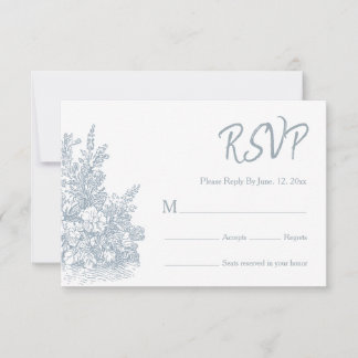 Eleganter verstaubter blauer Blumenrand Hochzeit RSVP Karte