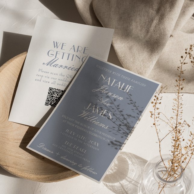 Eleganter verstaubter blauer klassischer QR-Code z Einladung (Von Creator hochgeladen)