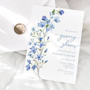 Eleganter verstaubter blauer Wildblumen-Oma-Dusche Einladung
