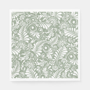 Eleganter Verziert Swirl Rette Grüne Blumenhochzei Serviette