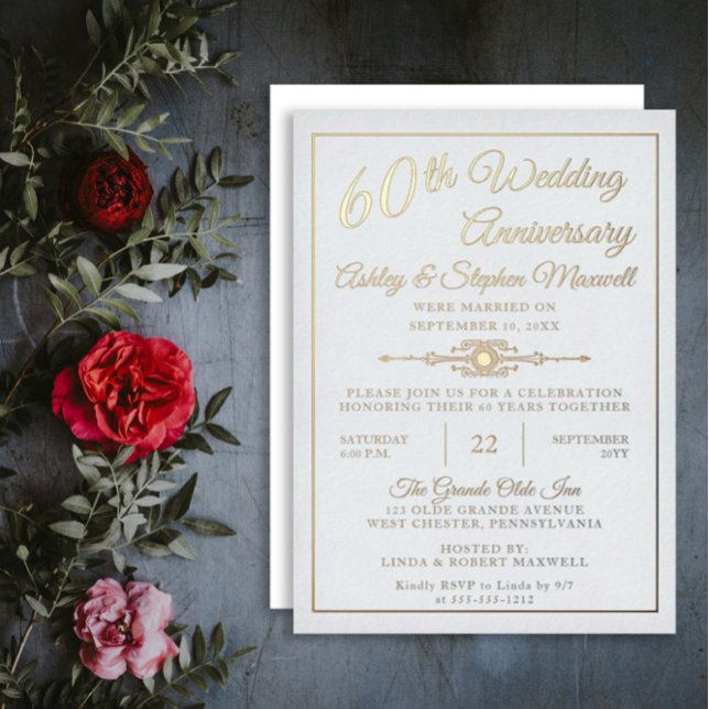 Eleganter Verzierter 60. Hochzeitstag Party Foil Folieneinladung (Von Creator hochgeladen)