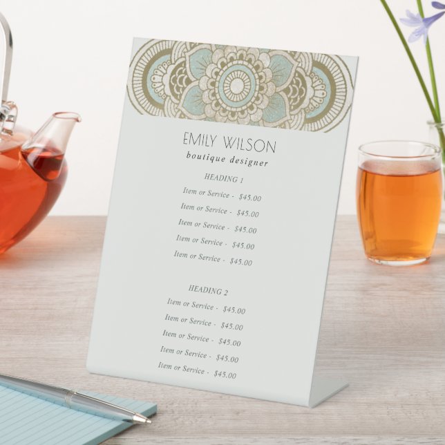 Eleganter Verzierter Gold Aquamarin Mandala Servic Sockelschild (In Situ)