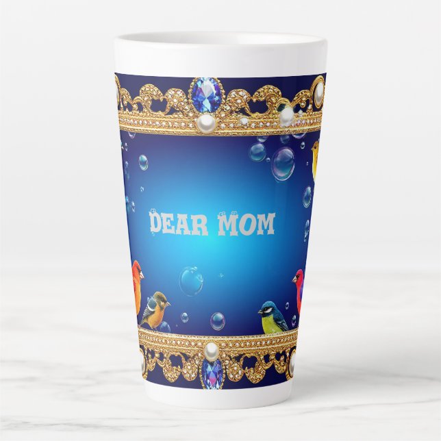 Eleganter Verzierter Rahmen mit lebhaften Vögeln Milchtasse (Vorderseite)