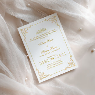 Eleganter, verzierter Rahmen, weiß, Gold Walima-Ze Einladung