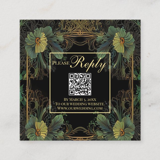 Eleganter viktorianischer botanischer QR-Code-UAWG Begleitkarte (Vorderseite)