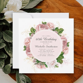 Eleganter Vintag Blush Pink Flora 60. Geburtstag Einladung