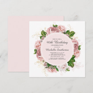 Eleganter Vintag Blush Pink Flora 90. Geburtstag Einladung